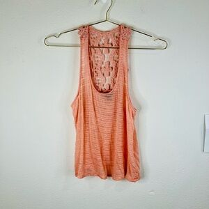 American Dream Women’s Small Coral Sleeveless Crochet Racerback Tank Top Boho
